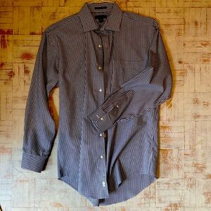 Lands’ End Supima Men’s dress shirt black and white check pattern